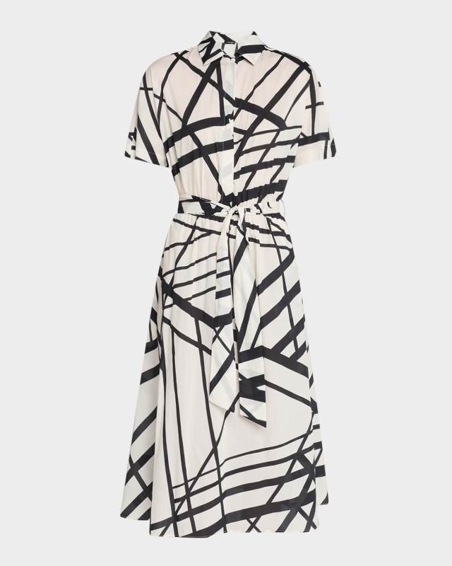 Abstract-Print Short-Sleeve Belted Midi Shirtdress